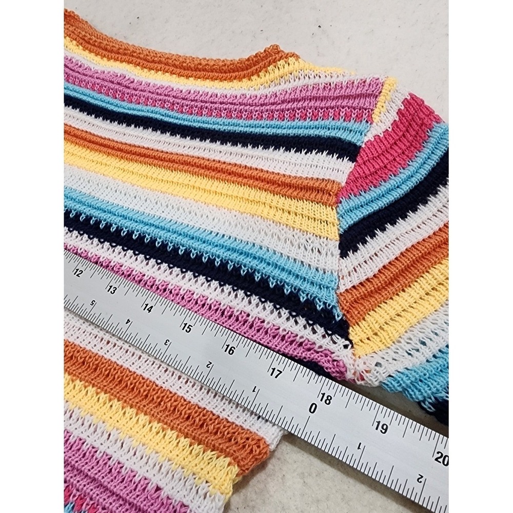 Striped Sweater Womens Large Multicolor Rainbow Boho Crochet open Knit Cropped - Picture 2 of 6